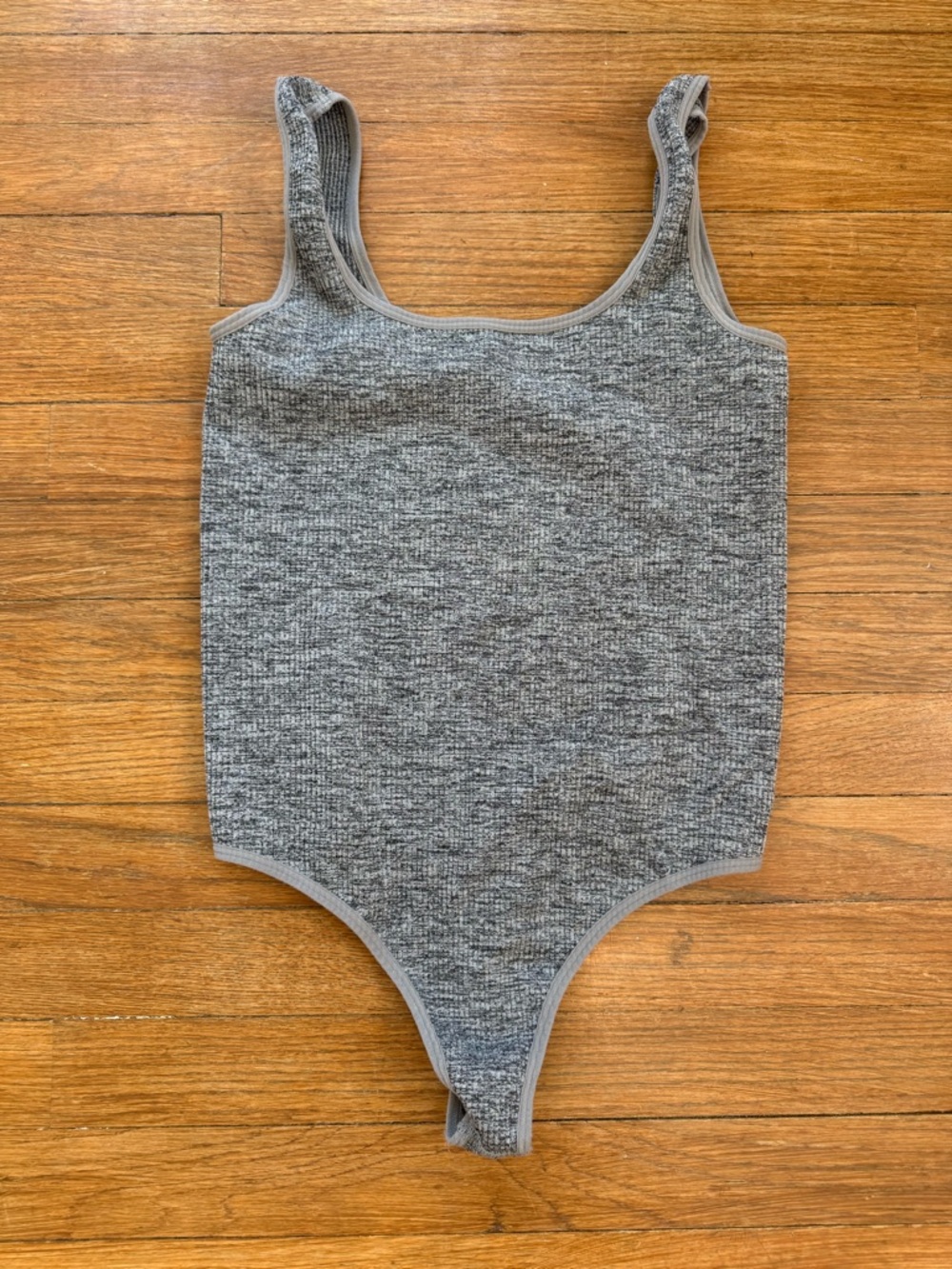 Gray Ribbed Tank Thong Bodysuit